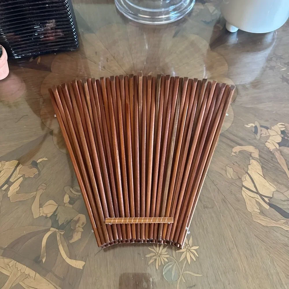 Vintage Danish Wooden Folding Fruit Basket, MCM Scandinavian Kitchen Decor